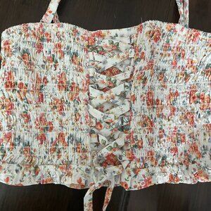 NWOT floral corset top with lace-up front, size XS